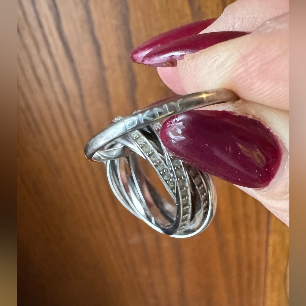 Dkny Silver And Rhinestone 6-Stack Ring, Size 8 - image 5